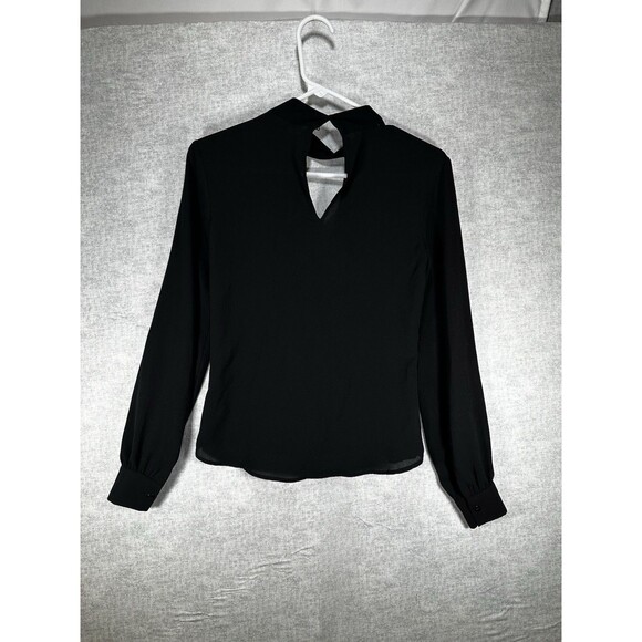 H&M Black Long Sleeve Twisted Mock Neck Blouse Top Faux Wrap Key Hole Size 2 - Picture 1 of 9